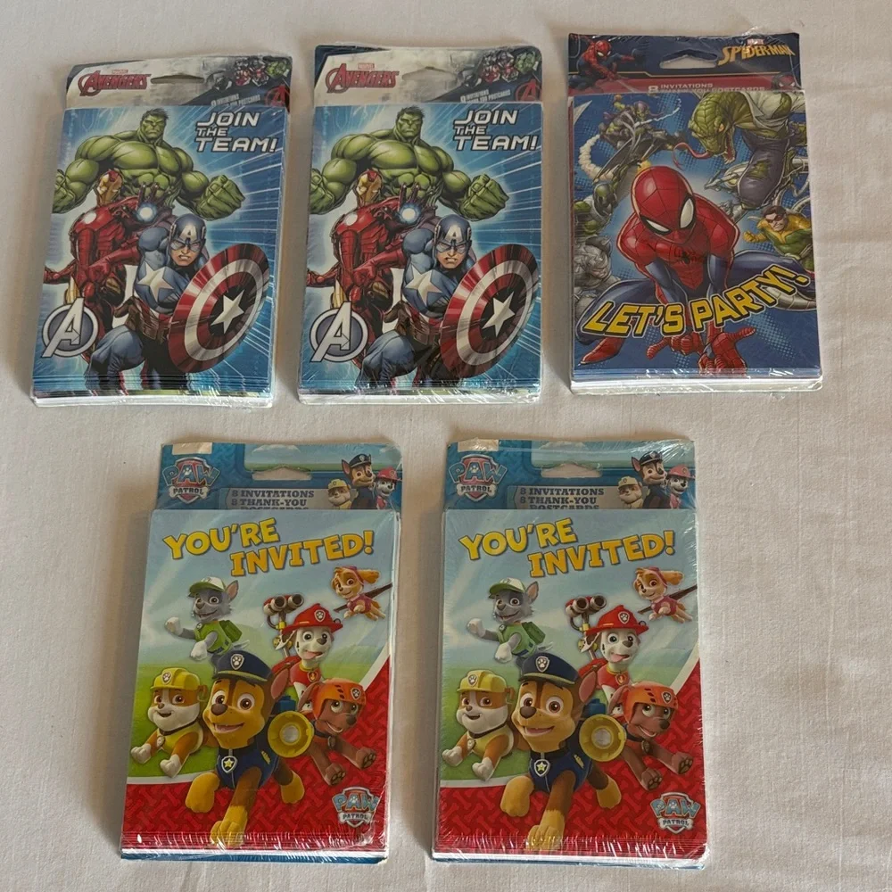 Kids Party Invitation Cards Assorted lot of 5 - 8ct invitations & 8ct Thank you
